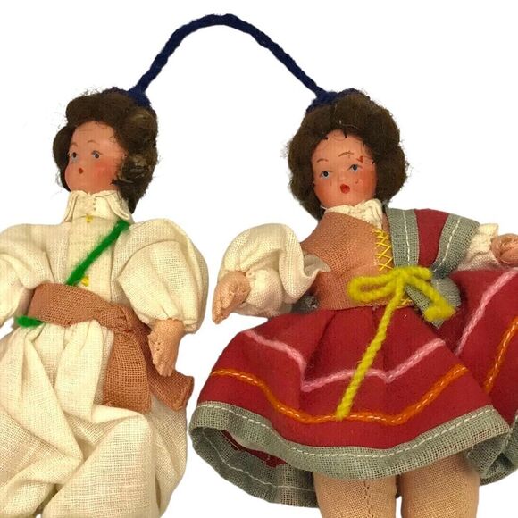 Vintage Cossack Traditional Folk Dancers Wedding Cloth Man Woman Attached Dolls - Picture 4 of 15